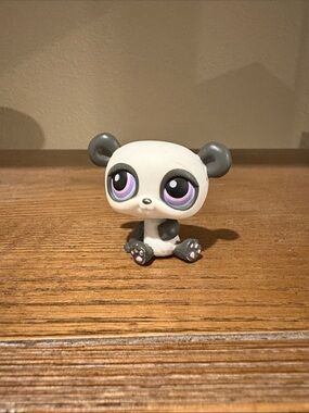 Cute Grey Panda LPS Figurine with Purple Eyes